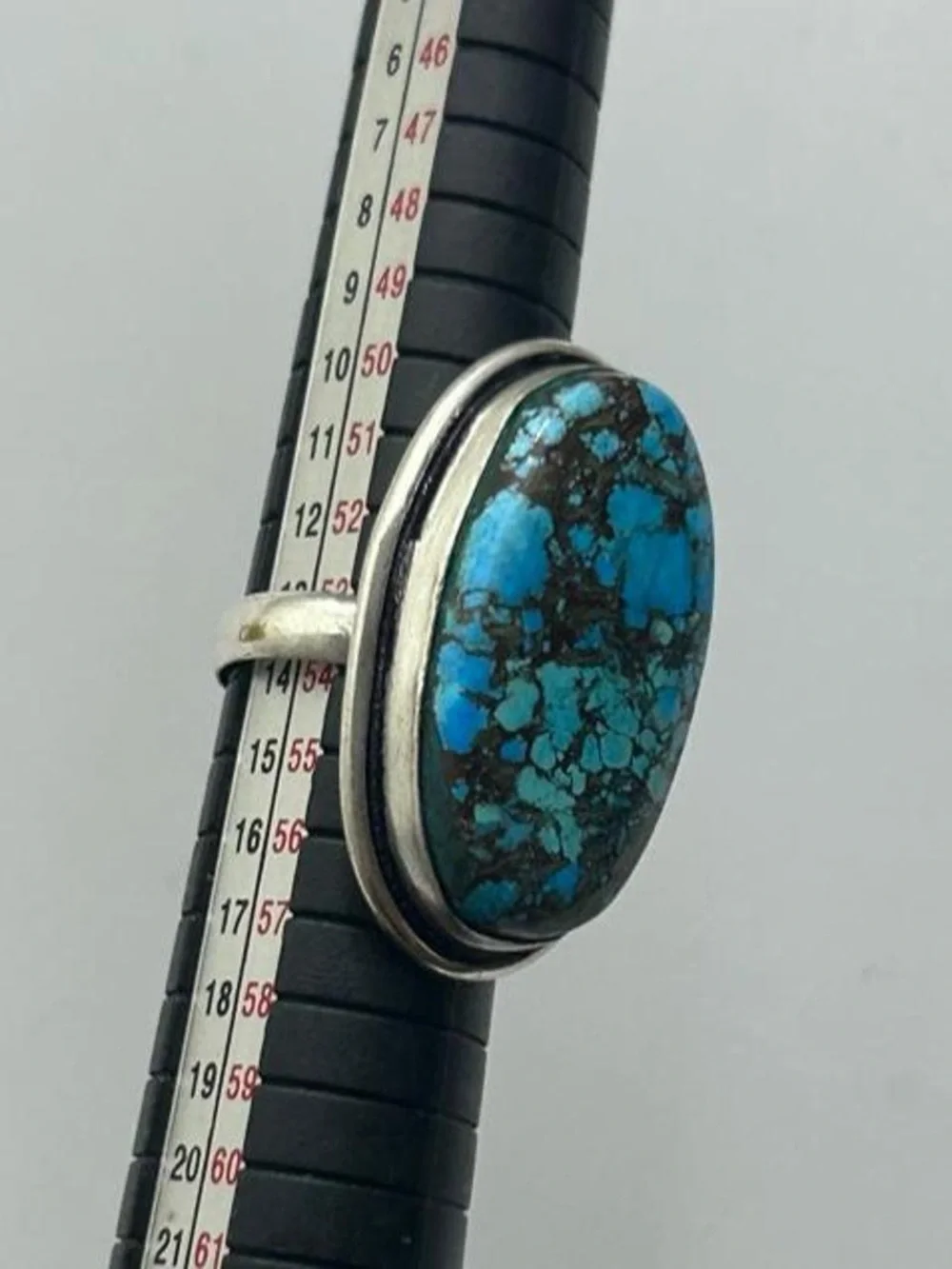 925 Silver Oval Turquoise Mosaic Ring - Blue Green Stone